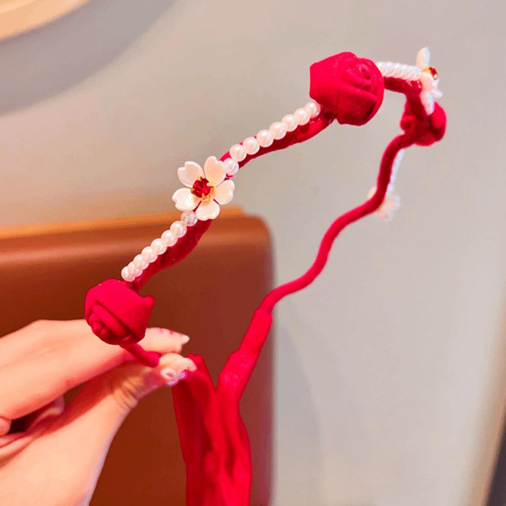 Red Ancient Headwear Tassel New Year Hair hoop Elegant Chinese Style Headband  Home