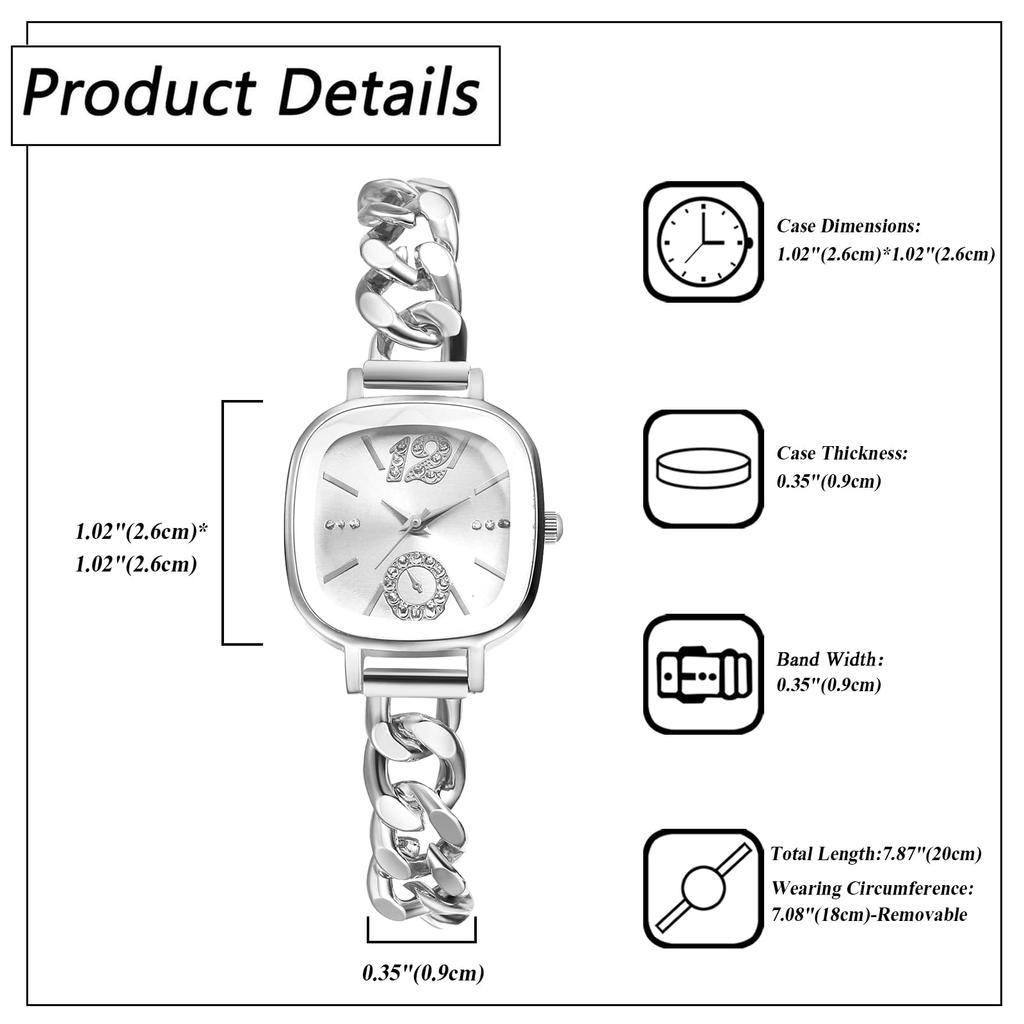 Квадратные милые серебряные аналоговые регулируемые кварцевые модные часы подарок на день для нее женские часы дисплей, водонепроницаемые, длина, часы, - день рождения, годовщина,