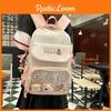 Blocked Capybara Color Letter Print Student Backpack With Pendant Badge And