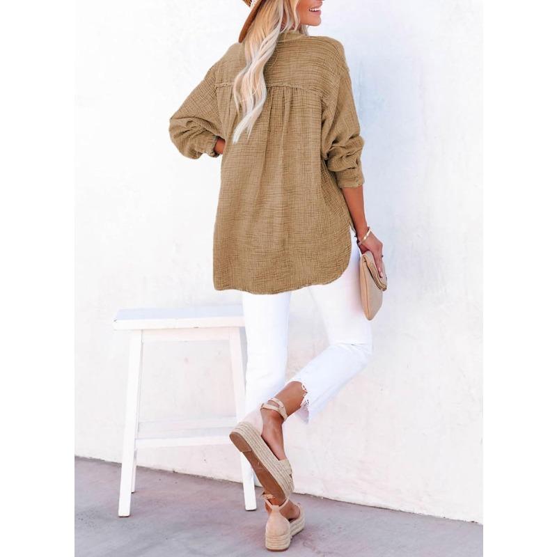 Женская однотонная рубашка с длинными рукавами и застежкой на одну пуговицу