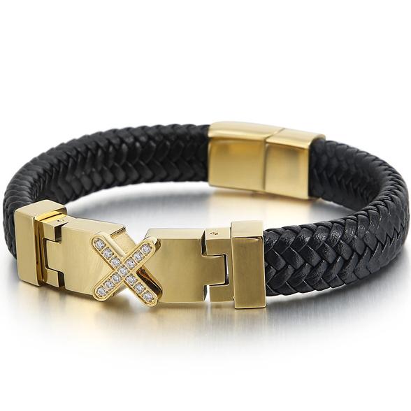 Wholesale Genuine Leather Man Bracelet Armband Heren with Magnet Clasp Button Elegant Bracelet for Men Logo Name Engraveable