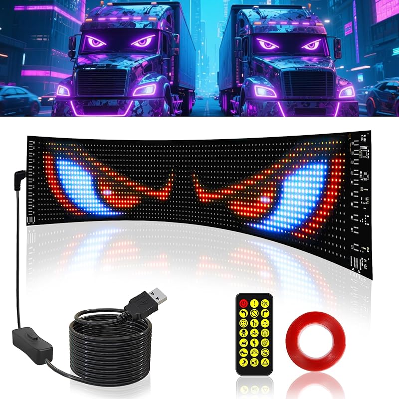 Devil Eyes Light For Car & Truck Windshield | 14.7X3.6In Programmable Flex, APP /DIY, Animated Car Decor