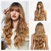 Synthetic Long Wavy Curly Ombre Blonde Color Wig Hair with Side Bang for Women Ladies Heat Resistant Party Daily Hair