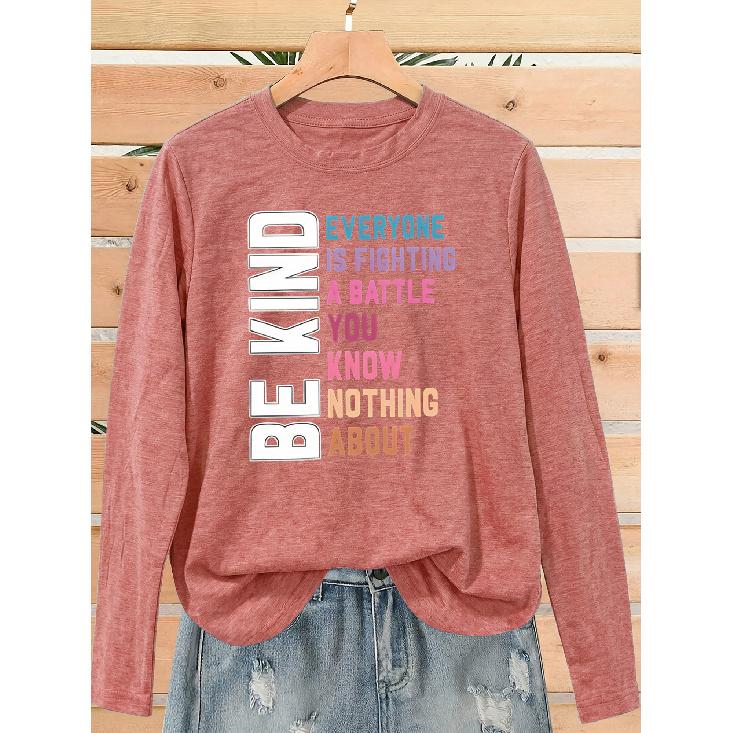 Women's casual sports long sleeve Navy blue long sleeve T Shirt 'Be Kind'Frontal design Loose and comfortable, suitable for autumn Radiating positive