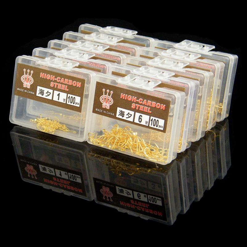 100 шт. в коробке крючки для рыбалки Haiyu золотые крючки с зазубринами для дикой рыбалки с длинным цевьем черные рыболовные снасти