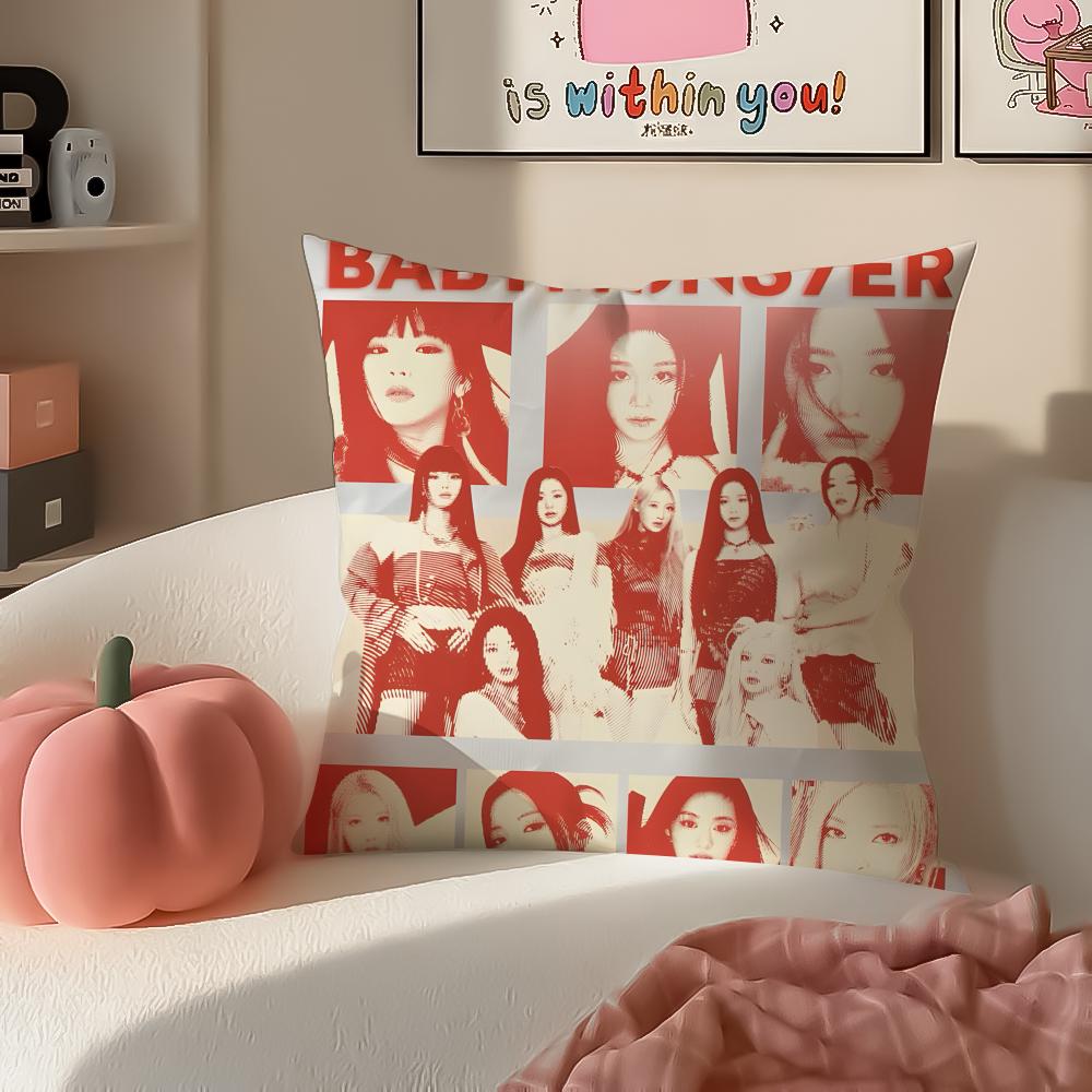 Stylish Kpop Girl Group BBabymonster Cushion Cover Pillowcase Short Plush Invisible zipper Room Sofa Cushion Cover