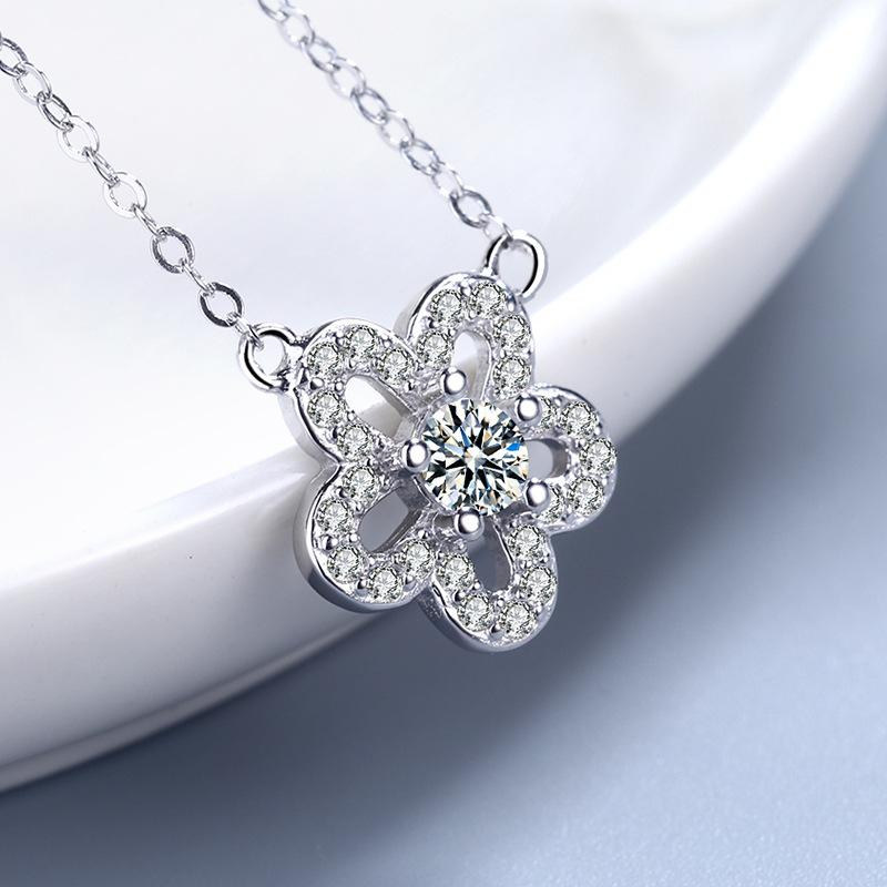 Серебряное ожерелье на ключицу с бриллиантами в форме цветка сливы и пяти лепестков S925 из стерлингового серебра