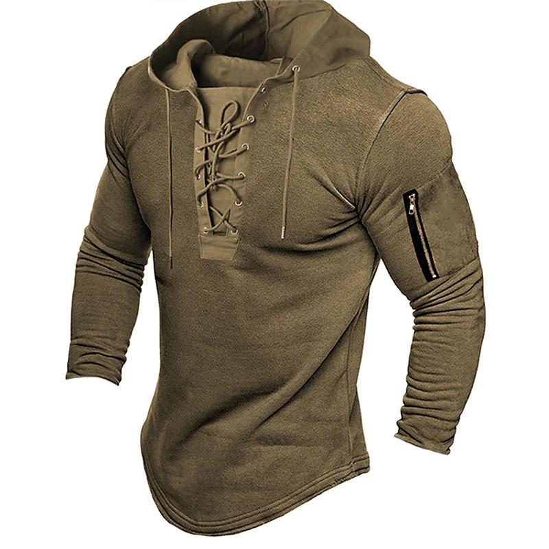 Men's Hooded Sweatshirt with Solid Color Tie Up for Sports and Leisure, Spring Autumn Clothing Accessories Hooded DL24