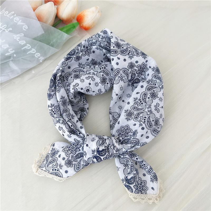 Хлопок лен кружевной край квадратные шарфы 60 см платок шейный платок банданы женский повседневный шейный платок клетчатый принт геометрический узор