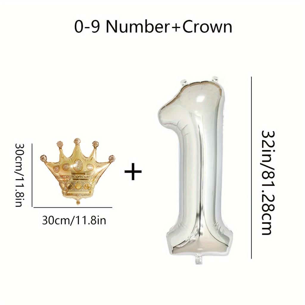 Набор из 2 серебряных воздушных шаров с цифрами от 0 до 9 и золотых воздушных шаров в виде короны, подходит для празднования дней рождения, юбилеев и вечеринок