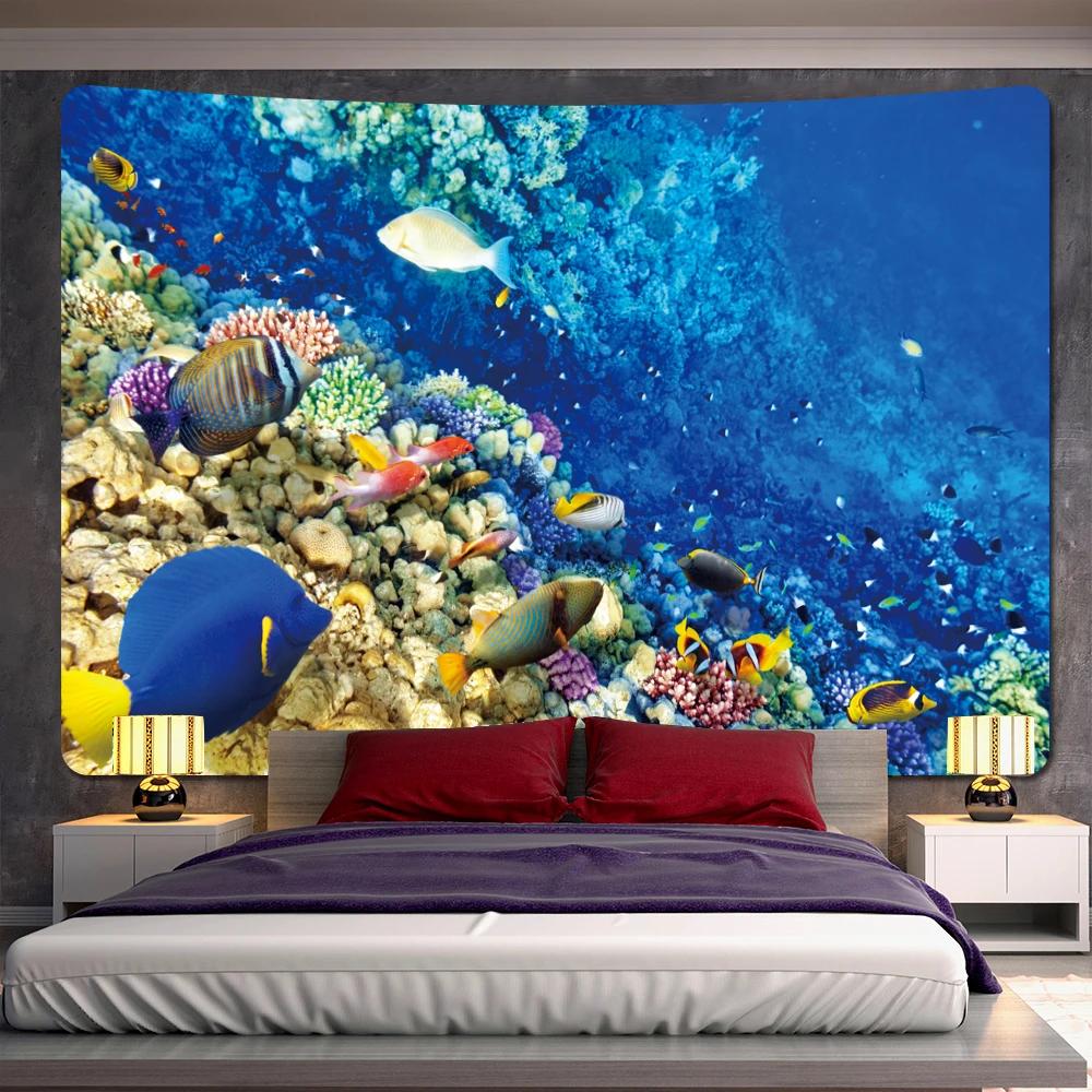 Underwater World Home Decoration Tapestry Scene Bedroom Wall Yoga Mat Background Cloth