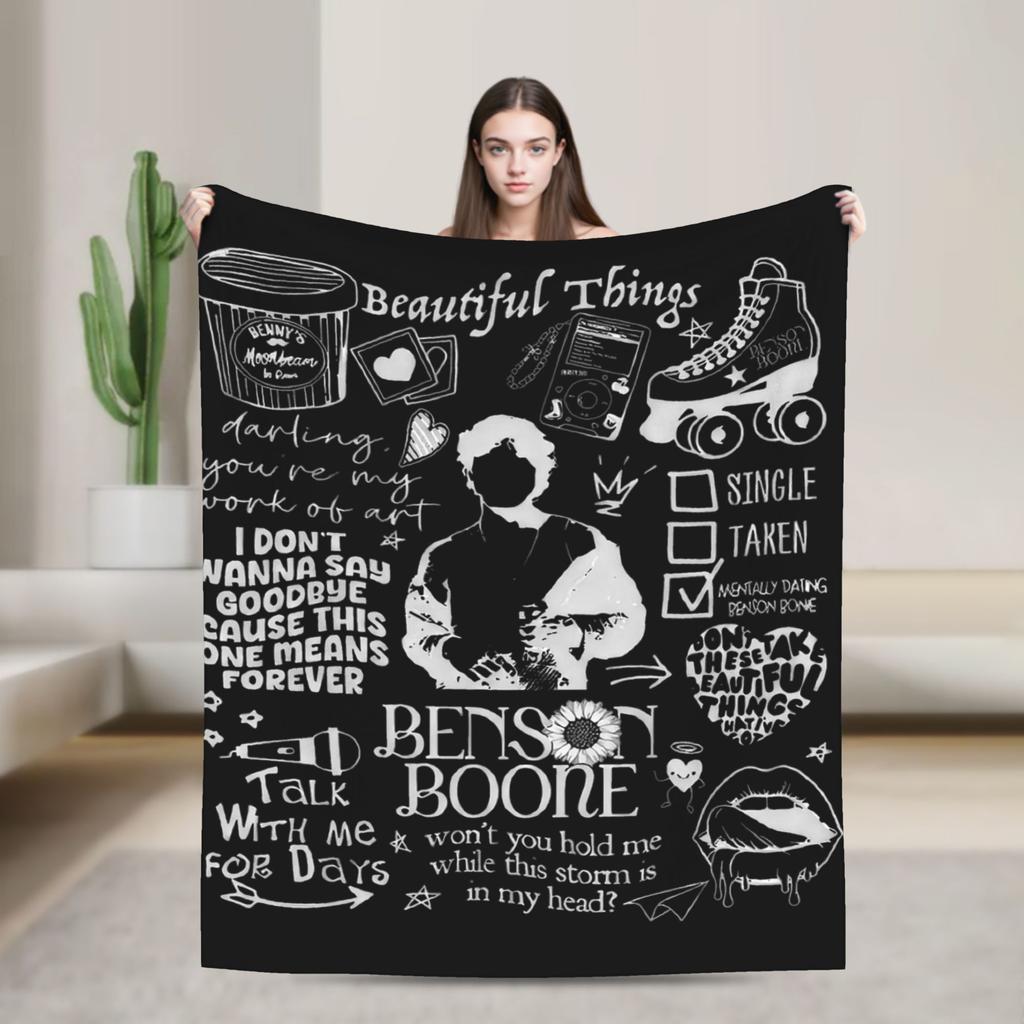 Benson Boone Singer Music Vintage Tour Wool Blankets Funny Throw Blankets for Home Hotel Sofa 200x150cm Quilt