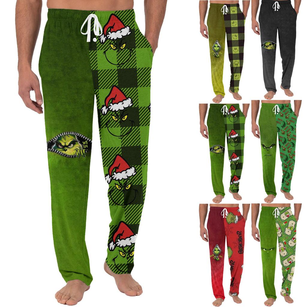 Men's Knitted Fashionable Printed Pocket Casual Pants Pajama Pants