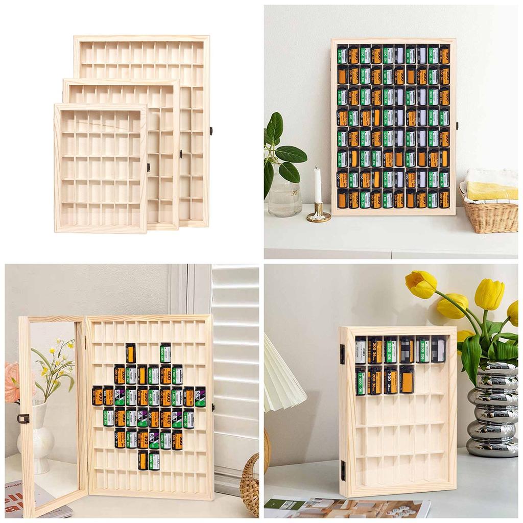 Film Roll Display Case for Safe Storage and Viewing Dustproof Wooden Storage Box with Lid Film Canister Collector