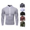 Мужская футболка с V-образным вырезом, повседневная, с длинным рукавом, облегающая, однотонная, топ-футболка с несколькими пуговицами, базовая футболка