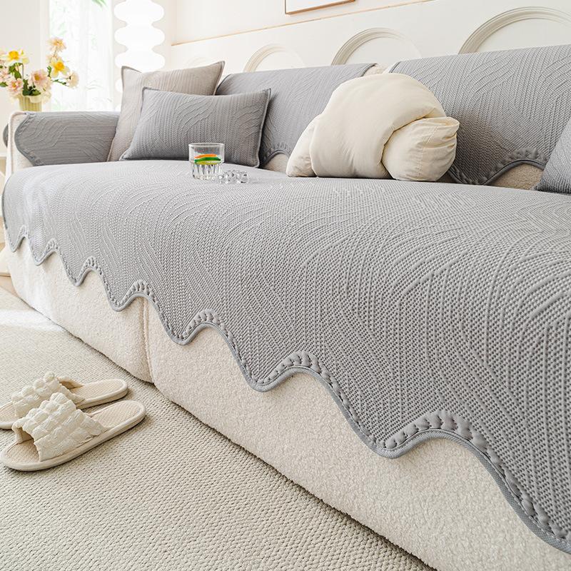 Summer Mat, Summer Fixed Non-Slip Seat Cushion, One-Piece Special-Shaped Sofa Cover, Straight Row Ice Silk Sofa Cushion