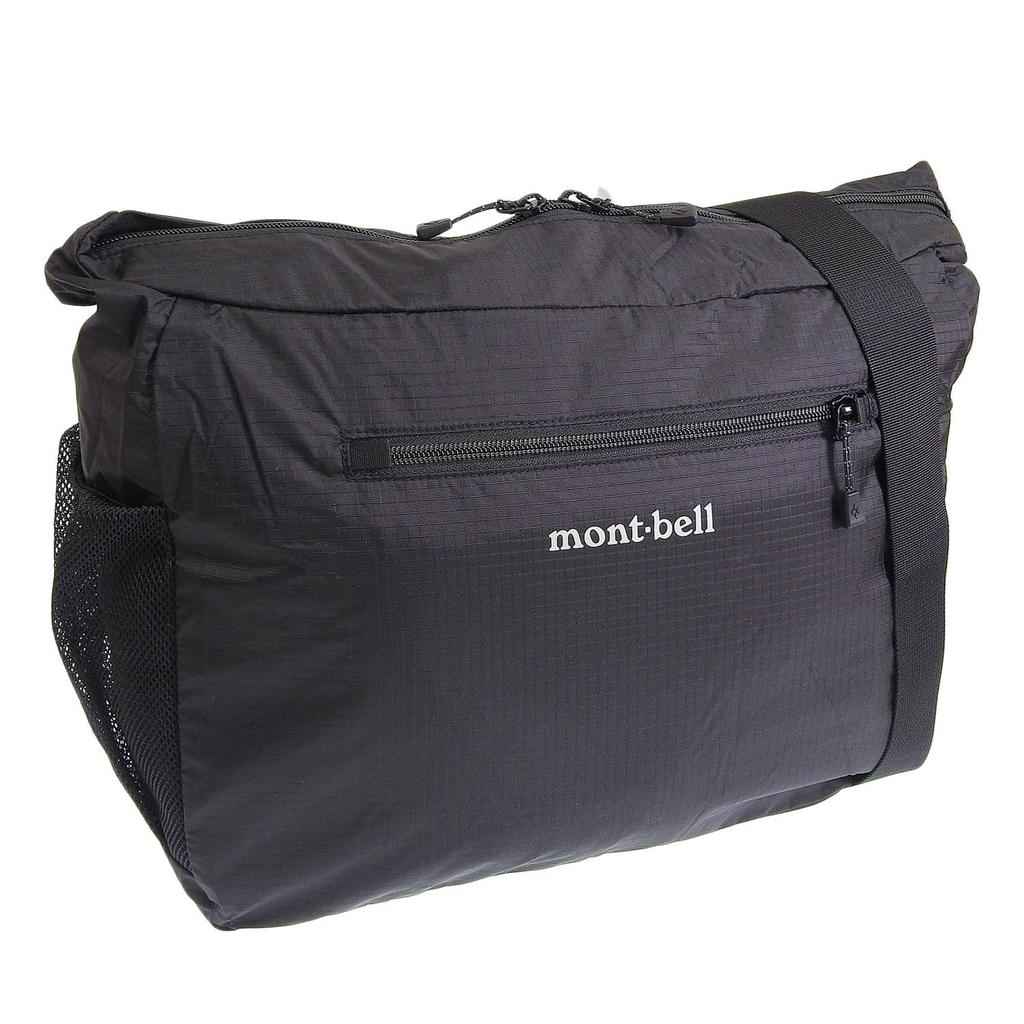 Montbell Men's and Women's Nylon Shoulder Bag, Black, Pocketable, Light Shoulder Bag, L, 1123971, A4 Compatible