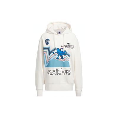 adidas Женская толстовка с капюшоном Originals Holiday с мультяшным принтом, розово-белая IT1741