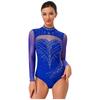 Женский костюм для фигурного катания, комбинезон с длинным рукавом, со стразами, гимнастический, артистичный, балетный, трико, боди, соревновательная танцевальная одежда