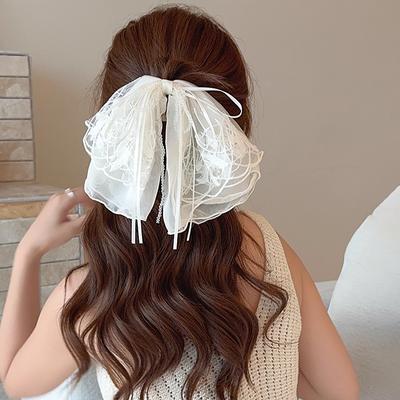 Французский кружевной бант Зажим для хвоста Сладкий праздничный стиль Зажим-акула Элегантная заколка Аксессуары для волос