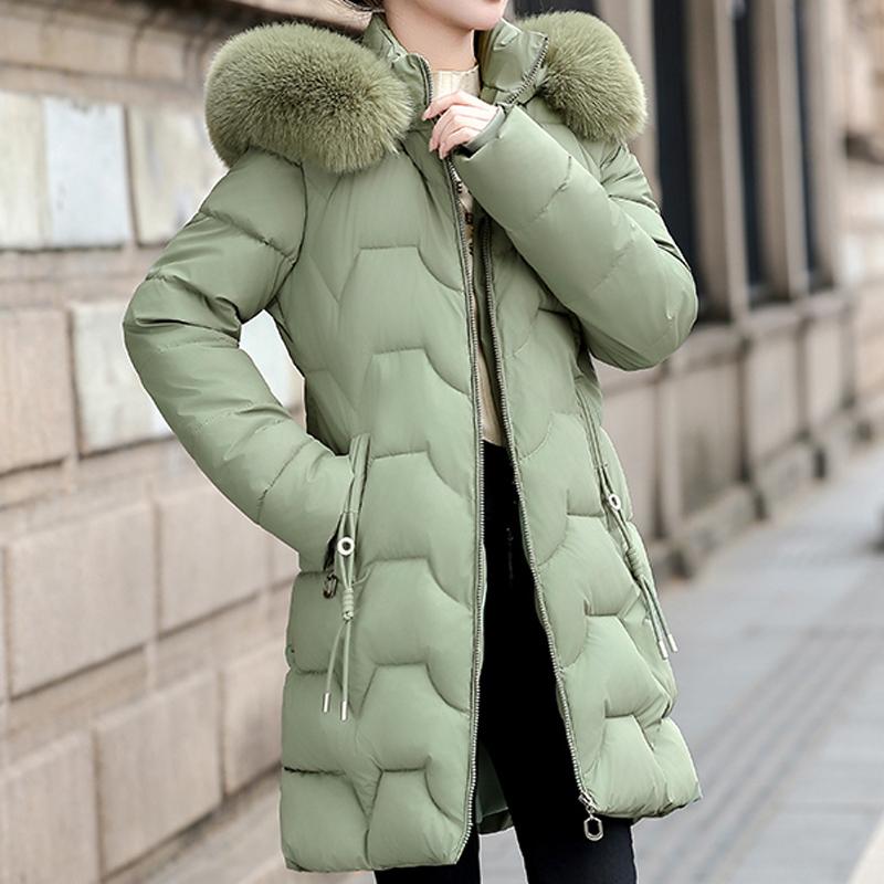 Fashion Winter Coat Female Long Parkas Hooded Faux Fur Collar Loose Thick Women's Jackets