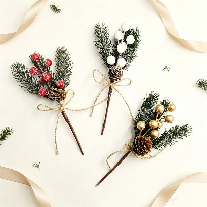 5 шт. Снежинка Шишка Ягодная ветка Искусственные ягоды Хвоя DIY Венок Искусственные цветы Украшение для дома Вечеринки Рождества