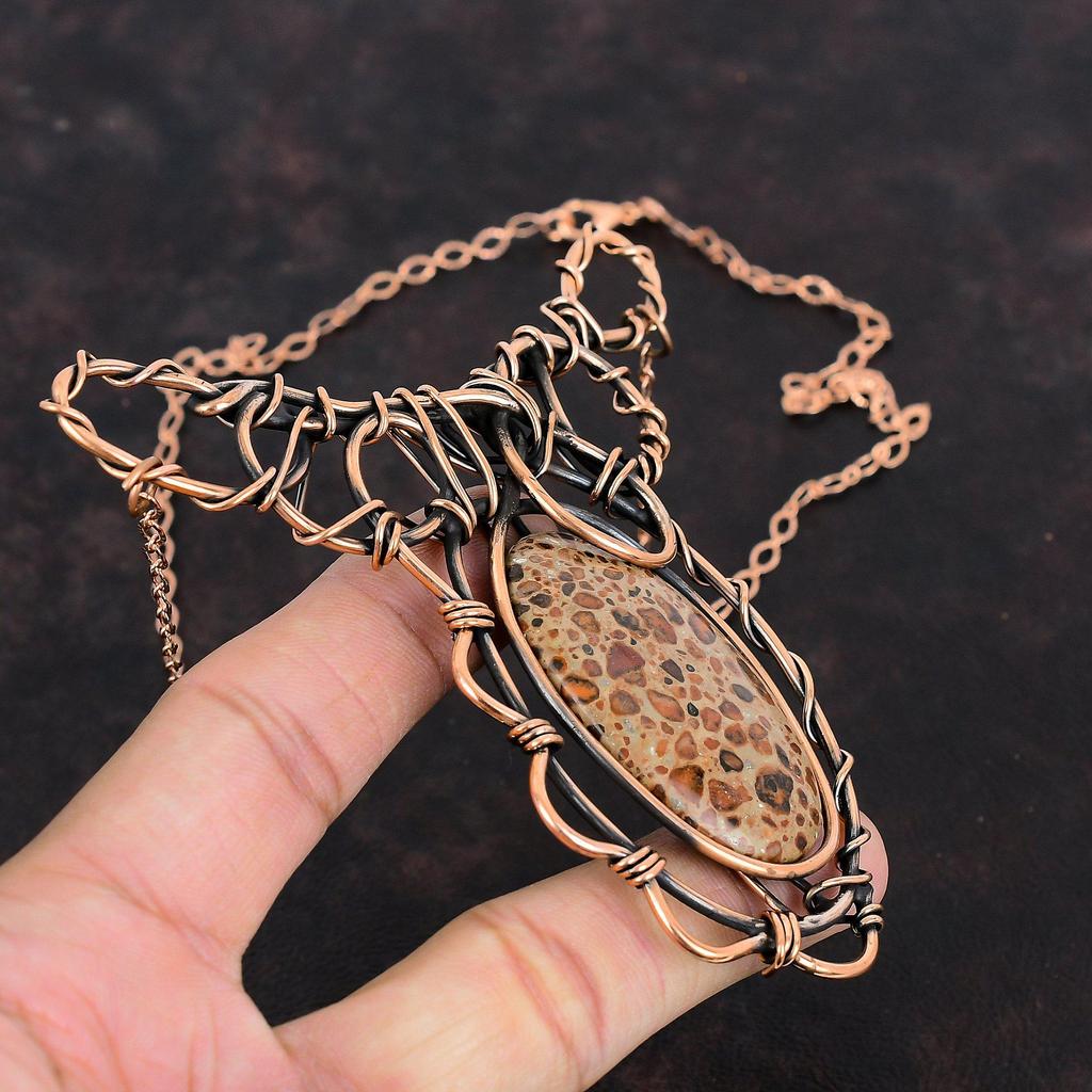 Ожерелье с астероидом Яшма, обернутое медной проволокой, Ожерелье ручной работы из натуральных драгоценных камней, Ожерелье с регулируемой цепочкой, Медные украшения, Подарки для жены