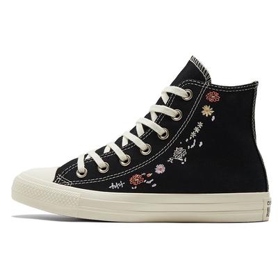 Chuck Taylor All Star Высокие вышитые цветочные кеды женские черные разноцветные Egret A01585C