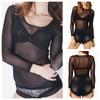 Hot New Spring Summer Womens Long Sleeve Sexy Black Mesh Top T Shirts Transparent Punk Club Streetwear Tees Beach Tops