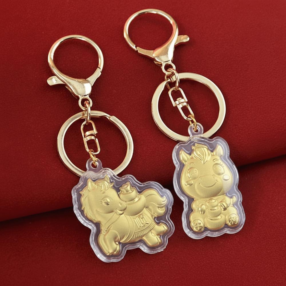 Zinc Zinc Alloy Metal Key Chain Pendant Golden Foil Bag Ornaments Car Key Chains  New Year Gift