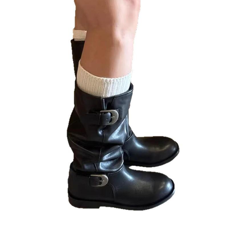 Версия из коровьей кожи! Ретро западные ковбойские сапоги женские пряжка ремня большой обхват голенища полные ММ но колено толстый каблук тонкие рыцарские сапоги