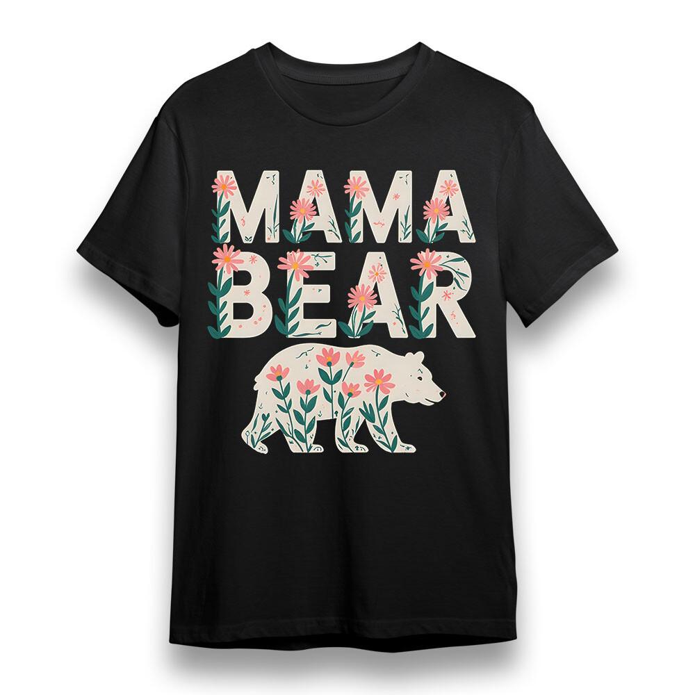 Men's Plus Size T-shirt With Floral Mama Bear Graphic Unisex Black Cotton Tee