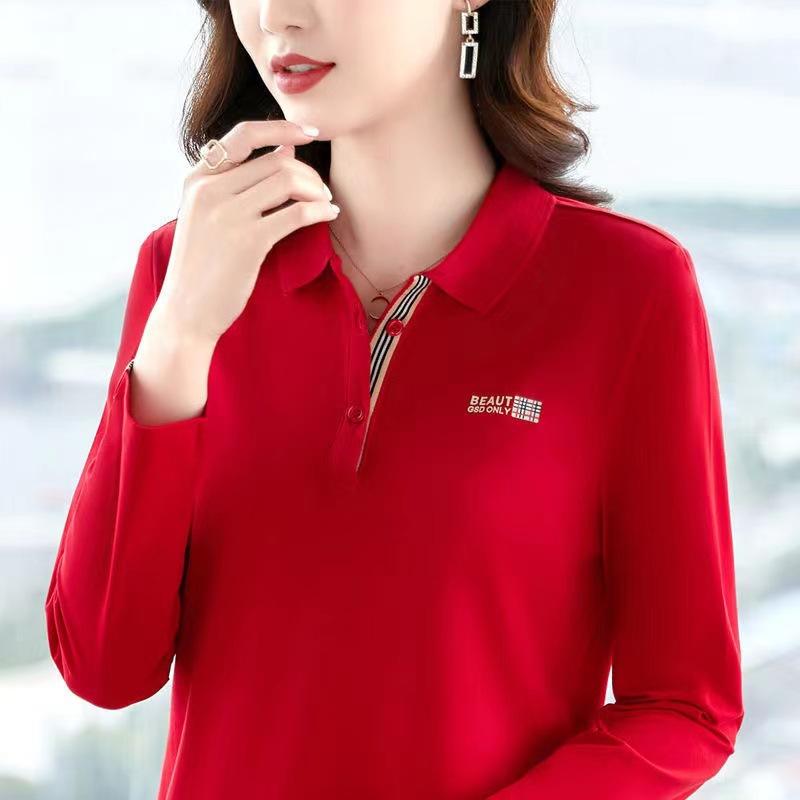 Футболка с длинным рукавом и воротником-поло, женская, новый стиль, весна-осень, спортивная, свободная, с большим лацканом, женская, базовая рубашка