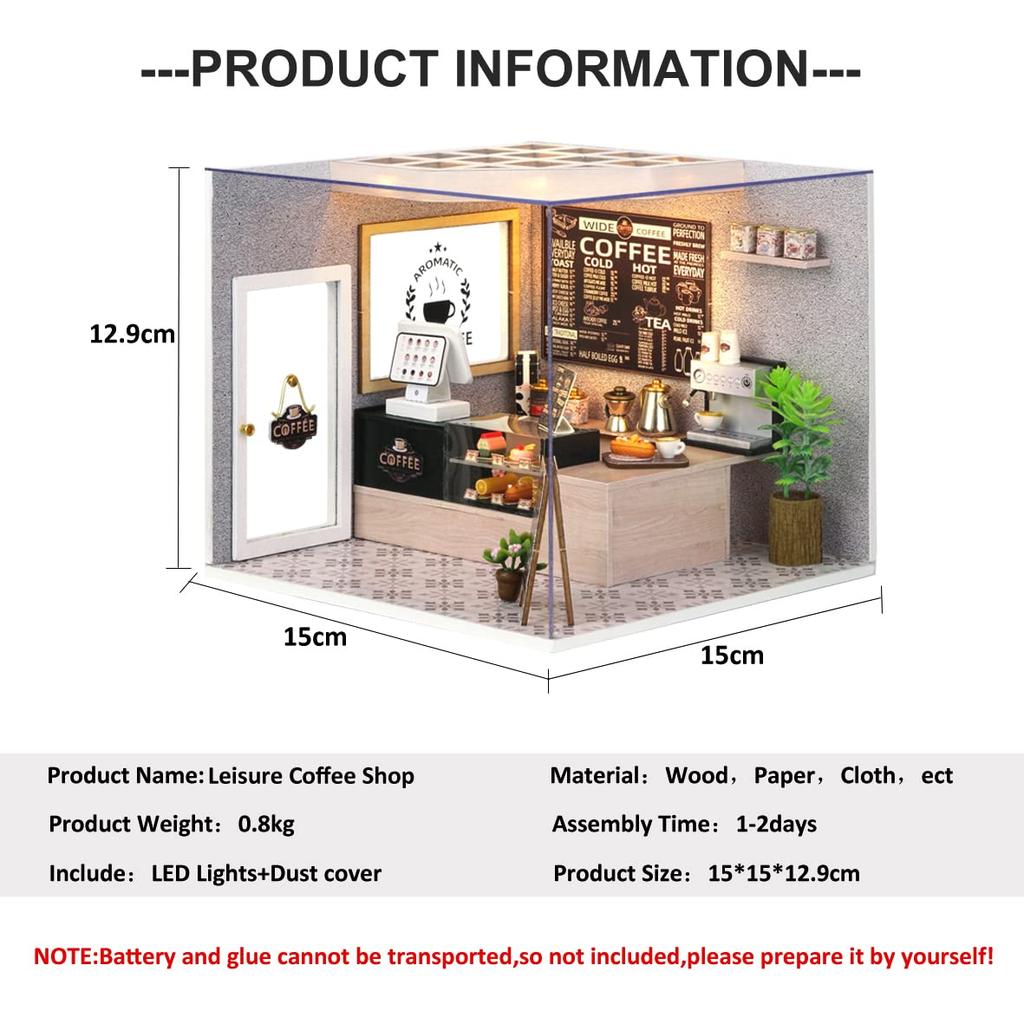 CUTEROOM Кукольный домик Набор для ручной работы Миниатюрный, Набор для начинающих DIY Деревянный кукольный домик с пылезащитной крышкой и светодиодной подсветкой (H021)