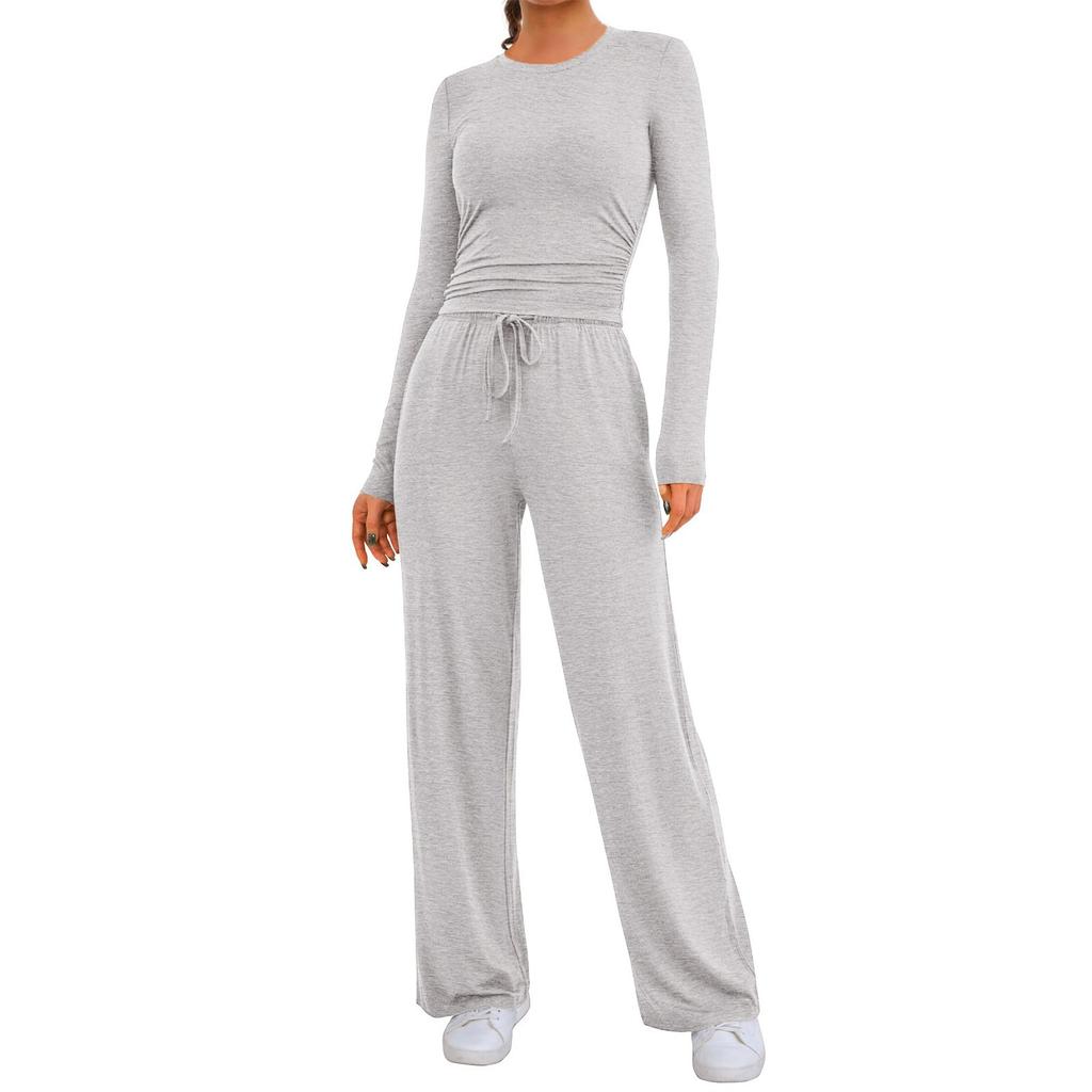 Женские осенние комплекты из двух частей: топы с длинными рукавами, футболки, широкие брюки, комплекты