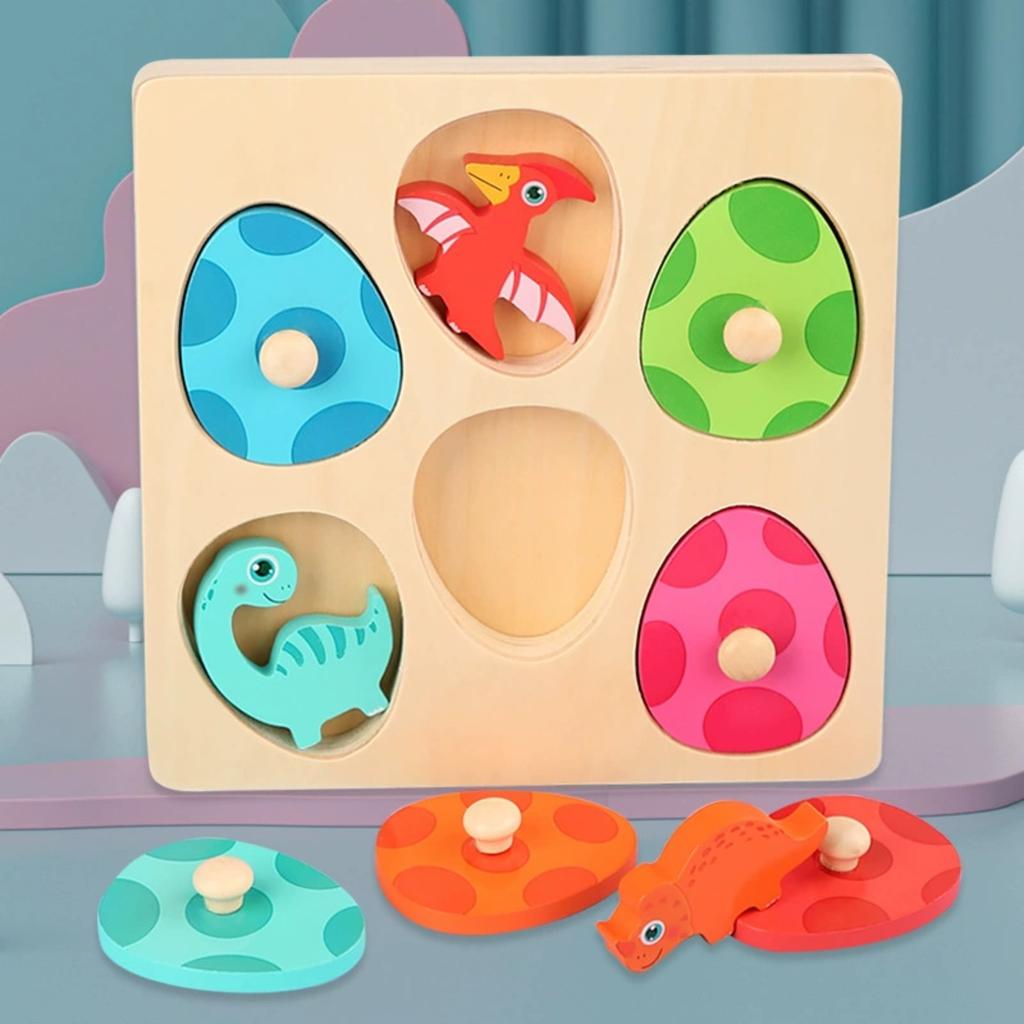 Wooden 3D Stereoscopic Dinosaur Egg Multi-layer Puzzle 0.35 Children's Early Education Educational Cartoon Animal Hand-grabbing Puzzle Board Toy