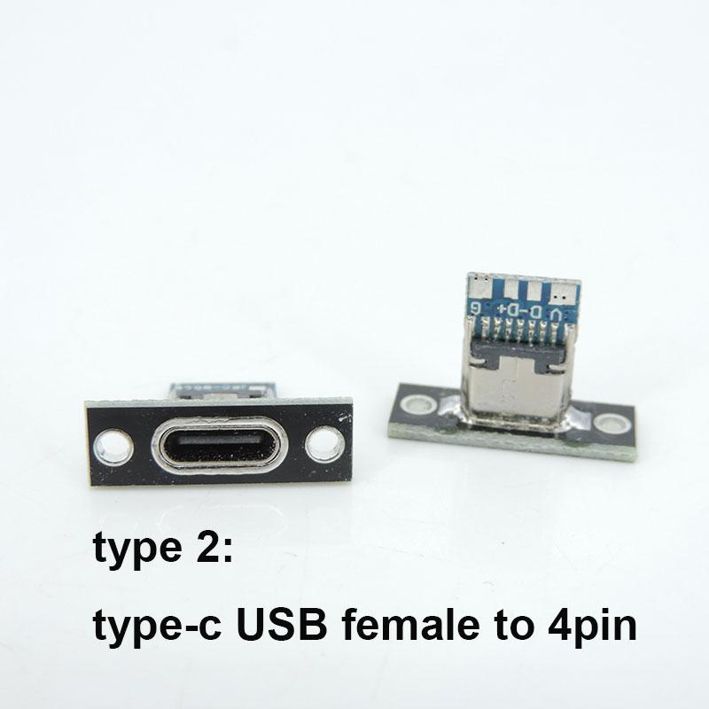 2p 4p Type-C USB Jack 3.1 Type-C 2Pin 4Pin Female Connector Jack Charging Port USB 3.1 Type C Socket Fixing Plate