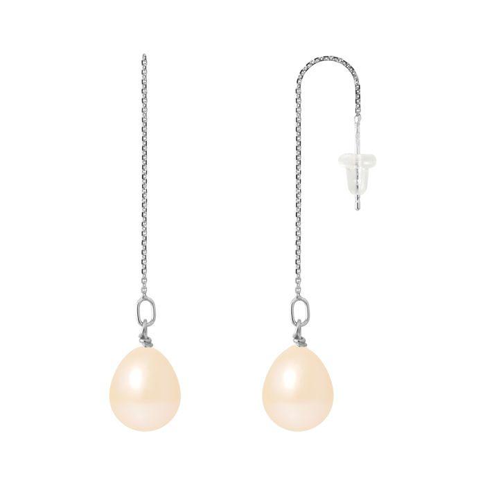 Boucles d'Oreilles Pendantes - Pearls & Colors - Véritables Perles de Culture - 8-9 mm - Or Blanc 375/1000 - Femme