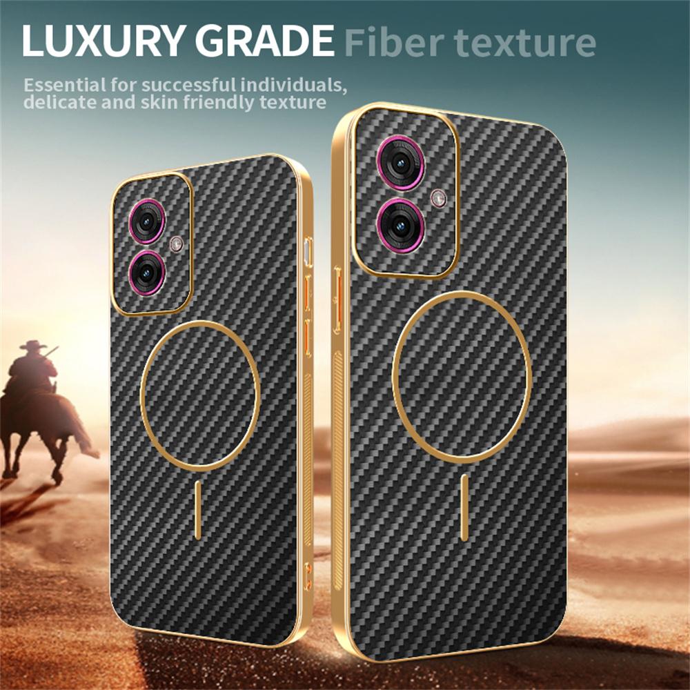 For Motorola Moto G55 5G Phone Case Carbon Fiber Textured Electroplated TPU Back Cover