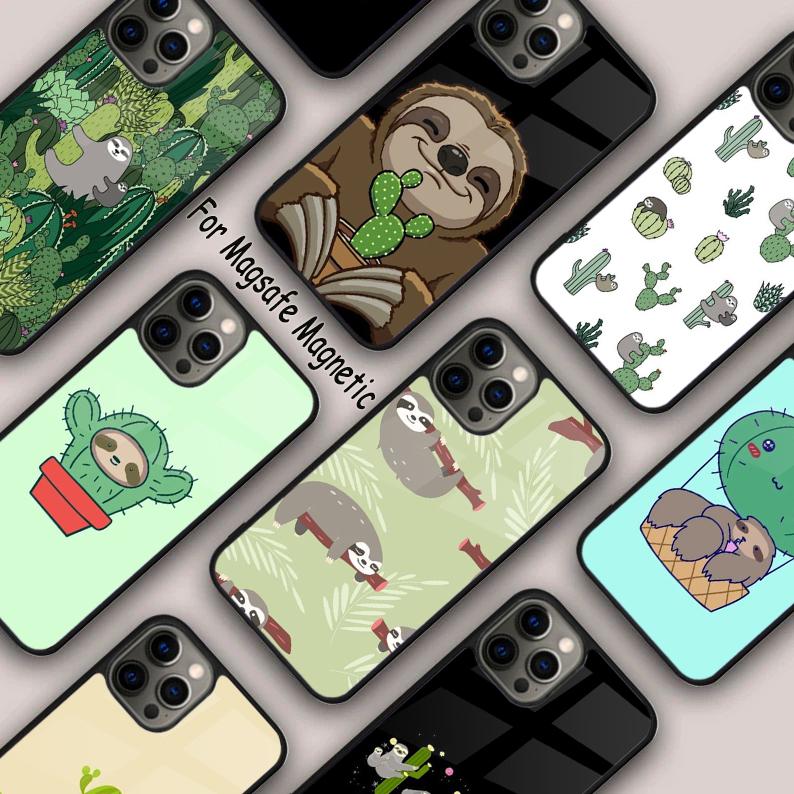 Cacti Sloths Back Magnetic Phone Case For APPLE iPhone 17 Air 16 14 13 12 Pro Max 15 Plus Wireless Charge With MagSafe Cover