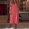 Women's Summer Style Loose Casual Solid Color Short-sleeved Cotton Linen Dress