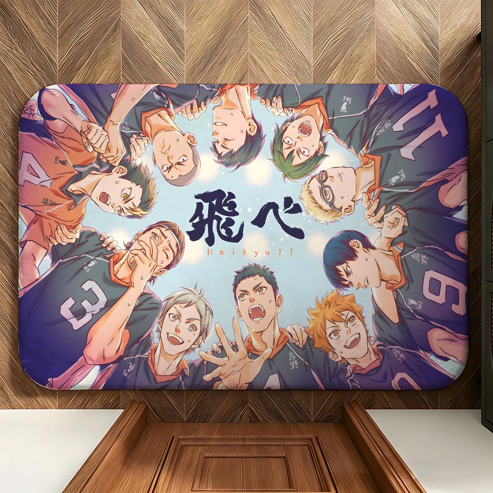 anime H-Haikyuu!! Floor Mat Soft Flannel Floor Mat Suitable for Entryways, Living Rooms, Bedrooms, and Bathrooms