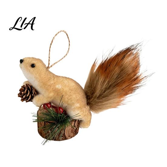 Xmas Garland Decorative Accents Christmas Squirrel Ornaments for Tree, Cute Felt Plush Woodland with Pine Lanyard Design Hanging Squirrels Cone,