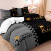 3 шт. Комплект постельного белья размера King Queen Черно-серый Золотая Корона Пододеяльник Мягкий Микрофибровый Комплект для кровати Двуспальная кровать Постельное белье (Без наполнителя)