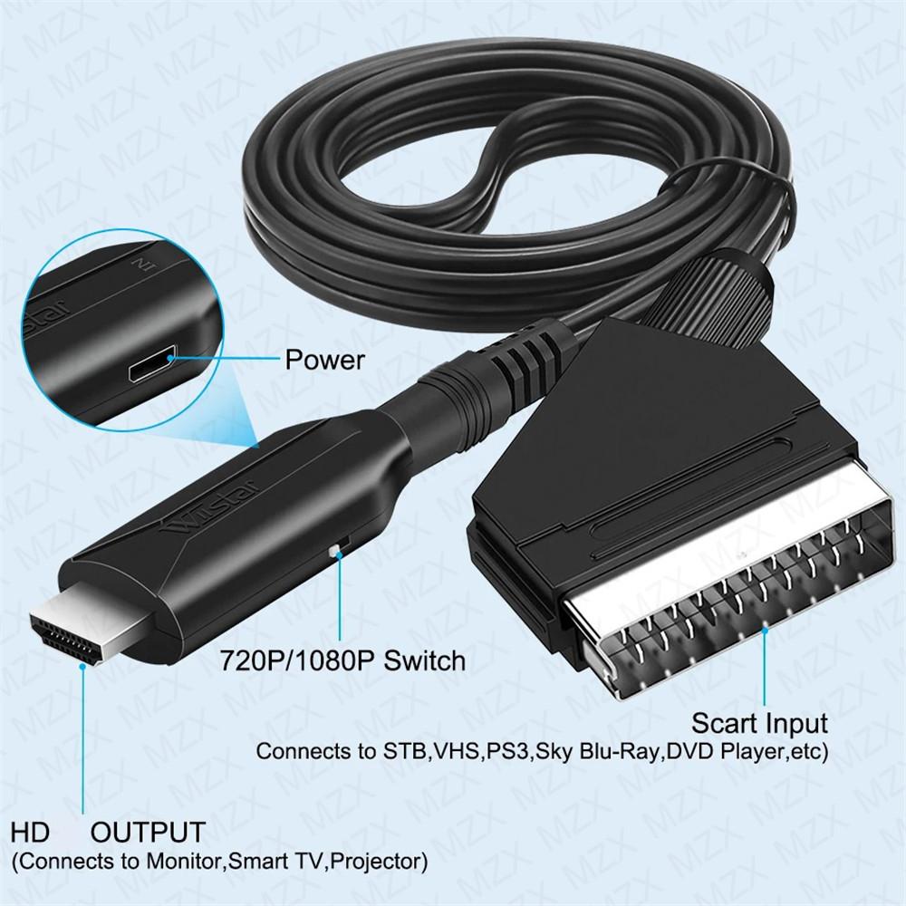 Scart to HDMI-compatible & HDMI-compatible to Scart Cable Converter 1080P Adapter Video Audio AUF HDTV PC DVD Game Accessories