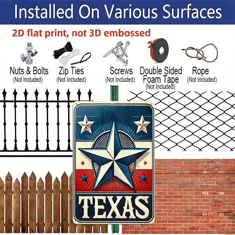 2D Flat, 1pc Vintage "TEXAS" Lone Star Aluminium Sign - 8"x12" Rustic Texas Flag Inspired Decor, Patriotic Lone Star Wall Art, Perfect for Texas