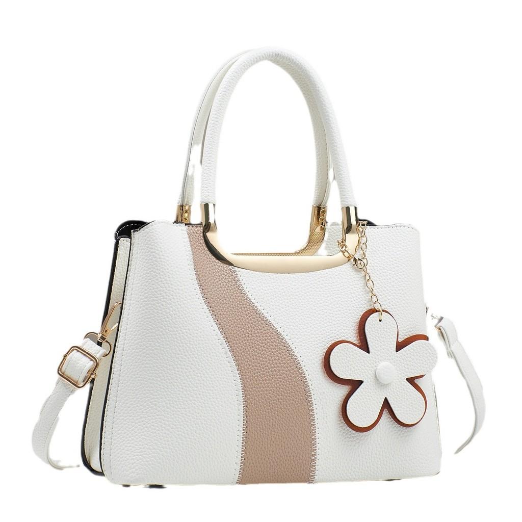 Elegant Pu Material Color Block Handbag Versatile Crossbody Bag For Everyday Use