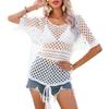 Женский вязаный крючком топ-накидка с вырезами, на кулиске, с круглым вырезом и короткими рукавами, вязаная накидка для бикини, белый, S