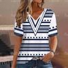 Women T Shirt Simple Stripe 3d Print T-shirt Women Fashion Blue V-Neck Short Sleeve Summer Tops Tees Women Clothing Oversized