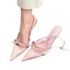 Fashion Silver Pointy Bow Sandals Women's Summer Stiletto Heels Cool and Gentle High-grade